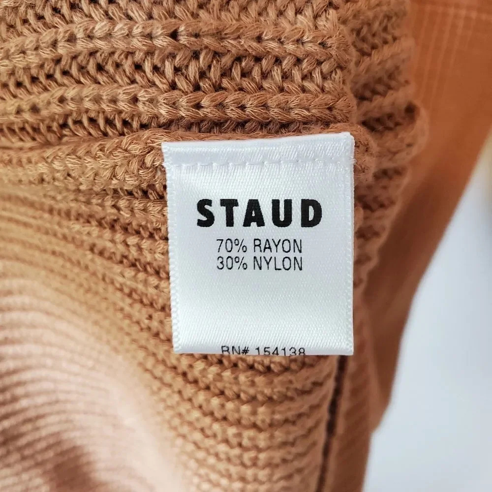 NEW STAUD Marylebone Camel Tan Long Sleeve Knit Sweater Dress Size Large - Picture 9 of 10